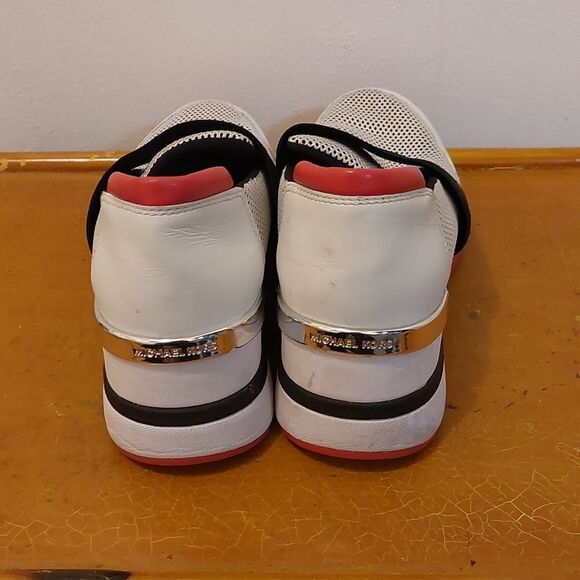 MK Michael Kors Sneakers slip on shoes white black & pink with heel - Picture 3 of 7